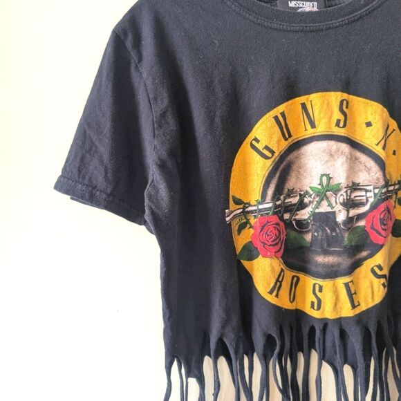 Guns N Roses Missguided Graphic Fringe Crop Top 80's Rock Size Medium - Picture 3 of 5